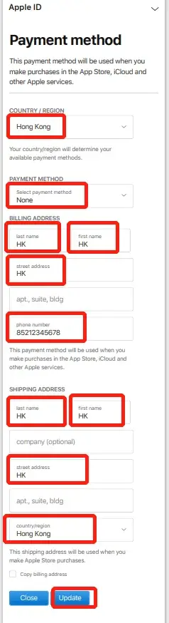 Modify Apple ID to Hong Kong region to download